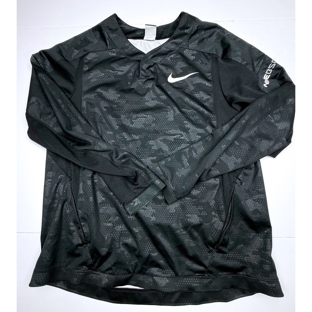 Nike BSBL Mens Black Digi Camo Baseball Training Pullover Jacket Large Snap Neck